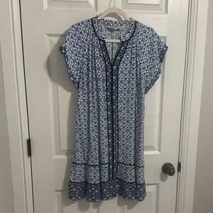 Loft Blue & White Printed Short Sleeve Tunic Dress